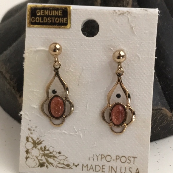 Vintage Jewelry - 1970’s genuine goldstone pierced earrings